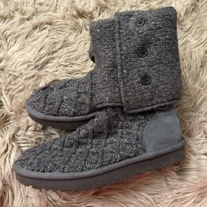 UGG Grey Knit Boots with Button Detail